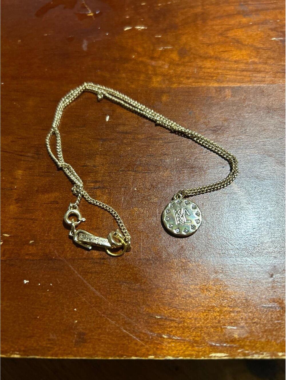Karl Lagerfeld Gold Signature Round Medallion Pendant Necklace